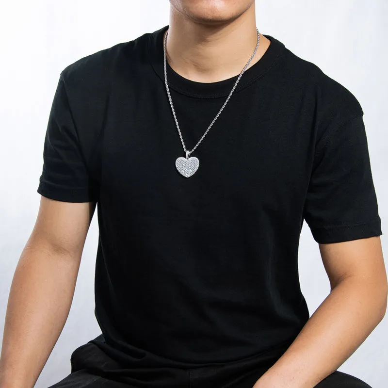 Created Diamond Heart Shaped Rope Chain Hip Hop Pendant Necklace
