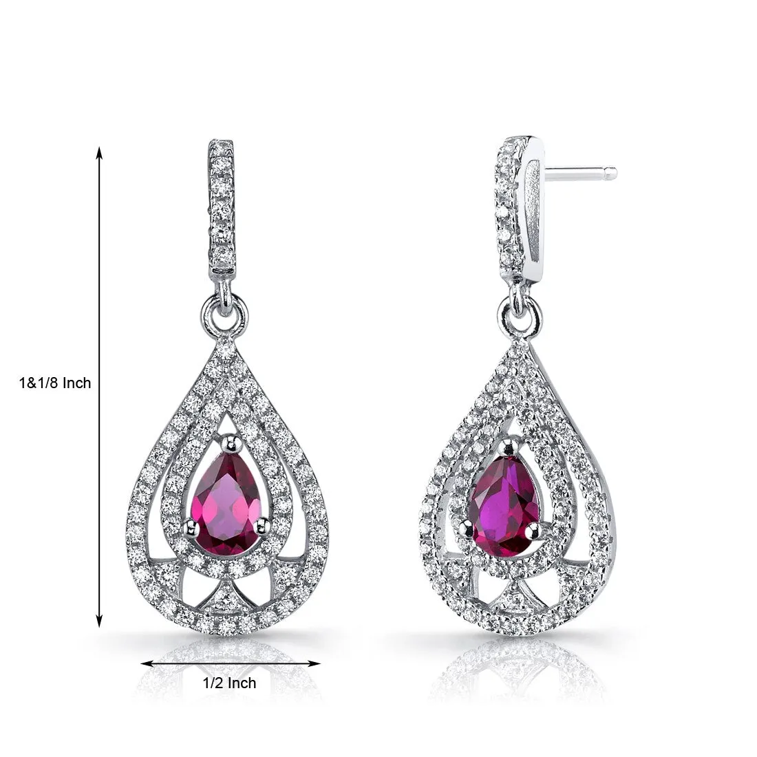 Created Ruby Chandelier Drop Earrings Sterling Silver 1 Carats