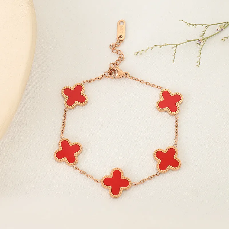Cross-border New Arrival Four-leaf Clover Bracelet Women's South Korea Fritillaria Good Luck Four-leaf Clover All-match Bracelet