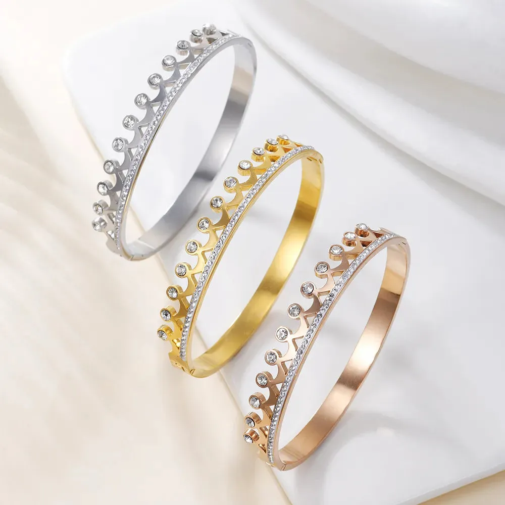 Crown Stainless Steel 18K Gold Plated Rose Gold Plated Simple Style Bangle