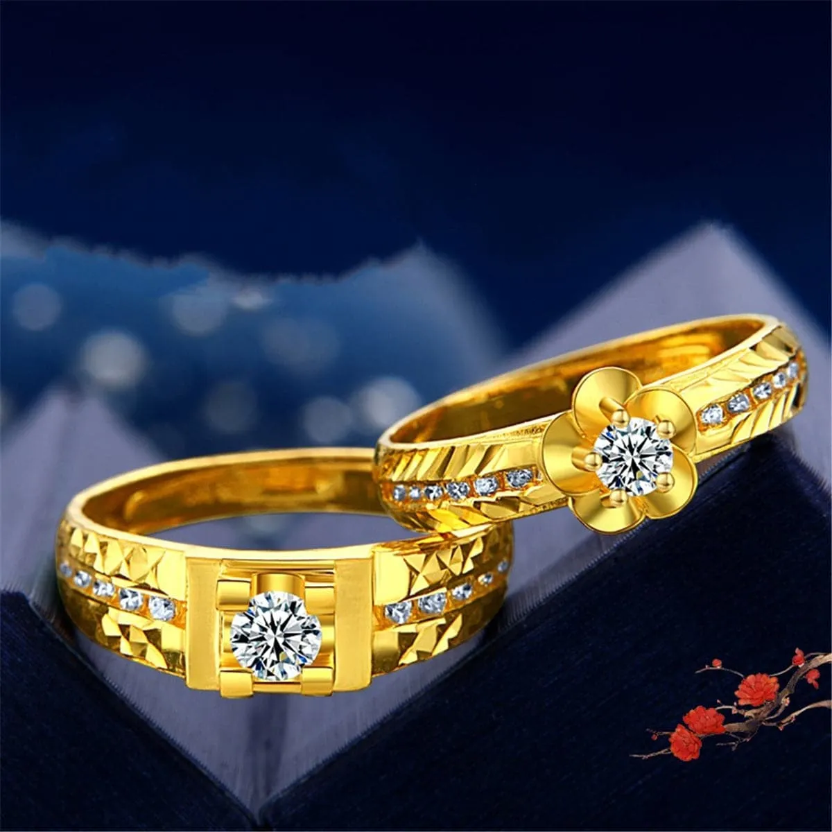 Cubic Zirconia & 18K Gold-Plated Flower Ring Set