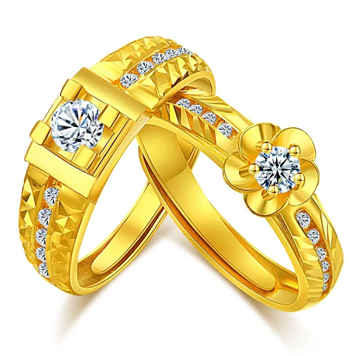 Cubic Zirconia & 18K Gold-Plated Flower Ring Set