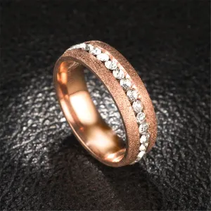 Cubic Zirconia & 18K Rose Gold-Plated Frosted Band