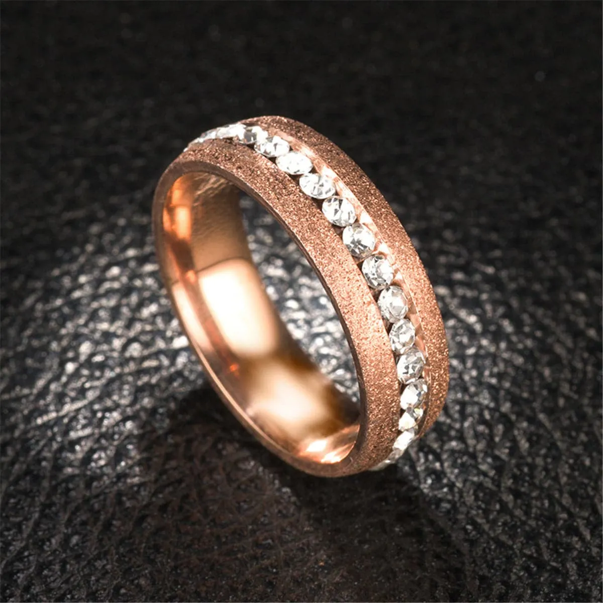 Cubic Zirconia & 18K Rose Gold-Plated Frosted Band