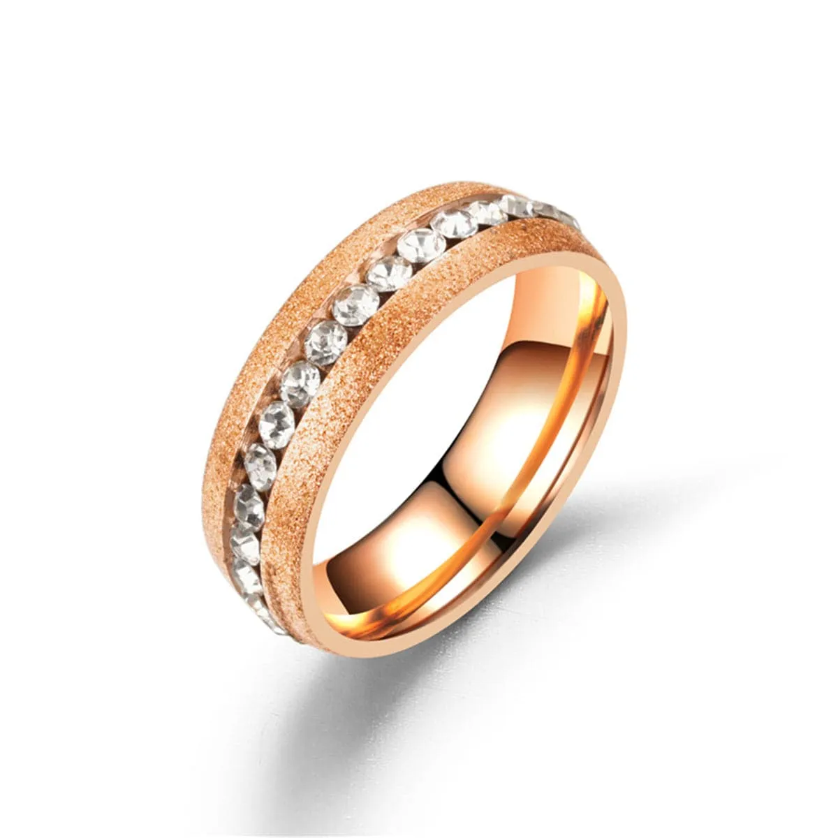 Cubic Zirconia & 18K Rose Gold-Plated Frosted Band