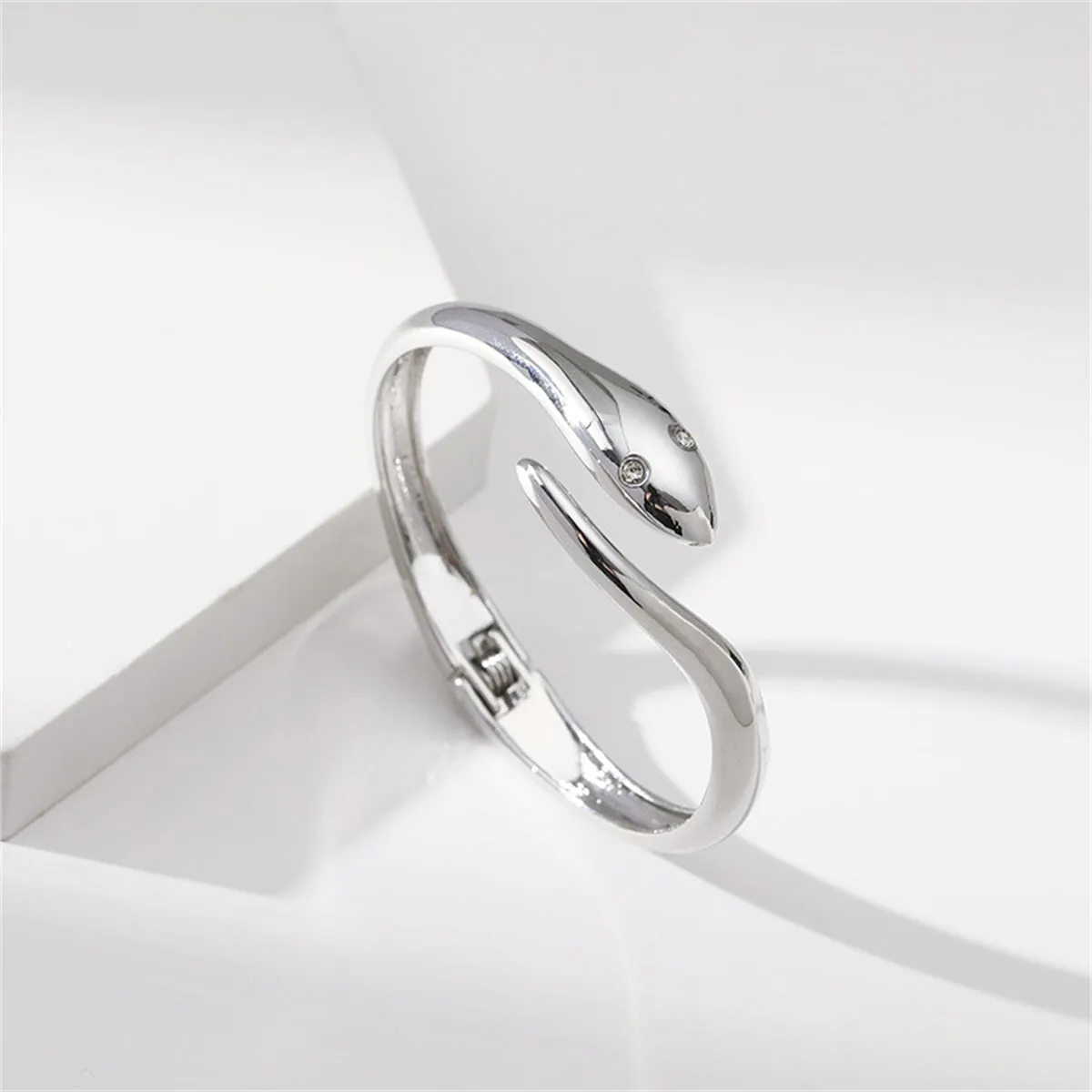 Cubic Zirconia & Silver-Plated Snake Hinge Bangle