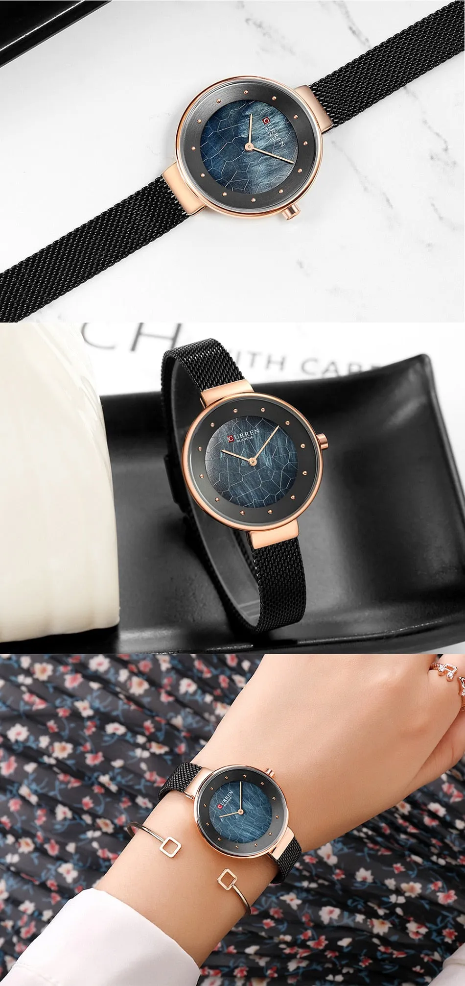 CURREN Fashion Luxury Brand Women Quartz Watch Mesh Belt Thin Ladies Wrist Watch For Montre Femme 2022 Female Bracelets Watches