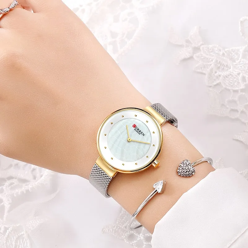 CURREN Fashion Luxury Brand Women Quartz Watch Mesh Belt Thin Ladies Wrist Watch For Montre Femme 2022 Female Bracelets Watches