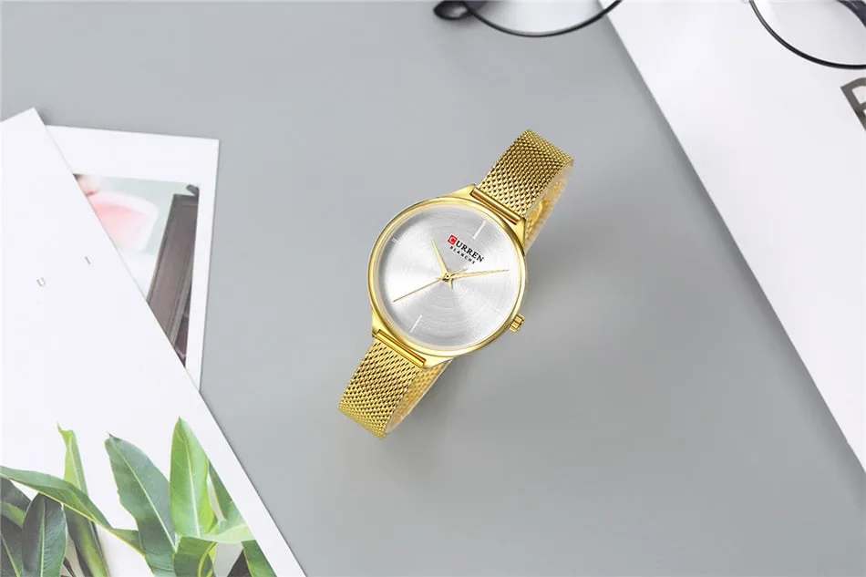 CURREN Fashion Simple Women Watches Luxury Brand Leather/Stainless Steel Quartz Watch Ladies Waterproof Clock relogio feminino