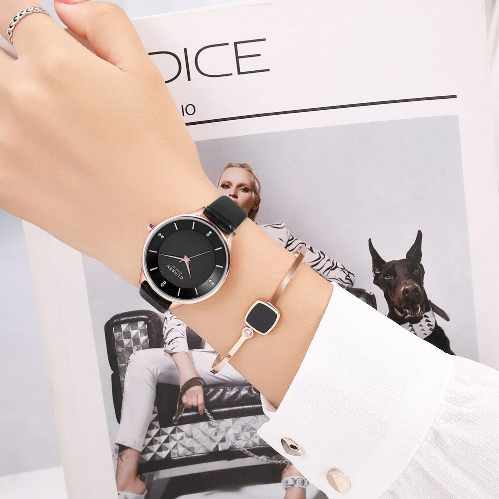 CURREN Women Watches Luxury Brand Fashion Leather Quartz Ladies Rhinestone Watch Dress Waterproof Female Clock relogio feminino