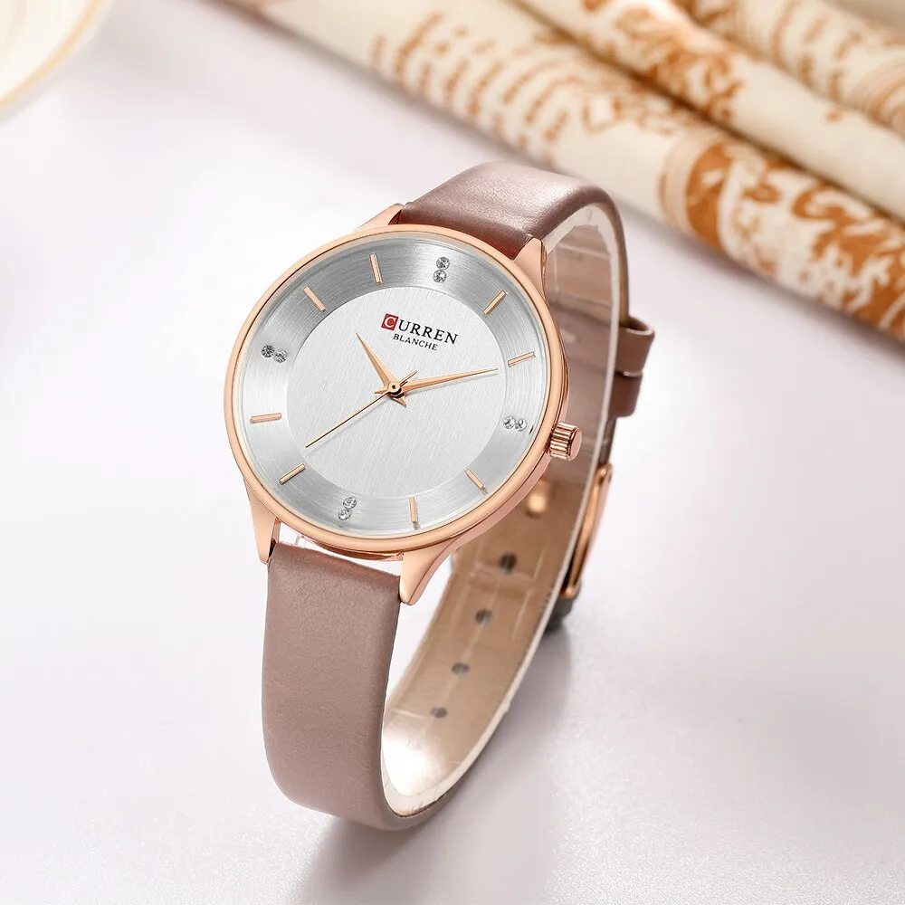 CURREN Women Watches Luxury Brand Fashion Leather Quartz Ladies Rhinestone Watch Dress Waterproof Female Clock relogio feminino