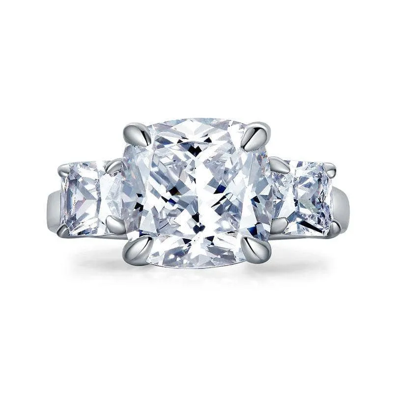 Cushion Cut 4 Carat Three-Stone Created Diamond Ring