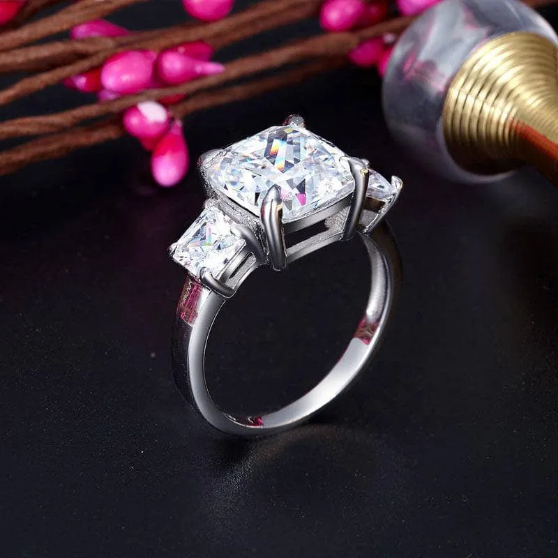 Cushion Cut 4 Carat Three-Stone Created Diamond Ring