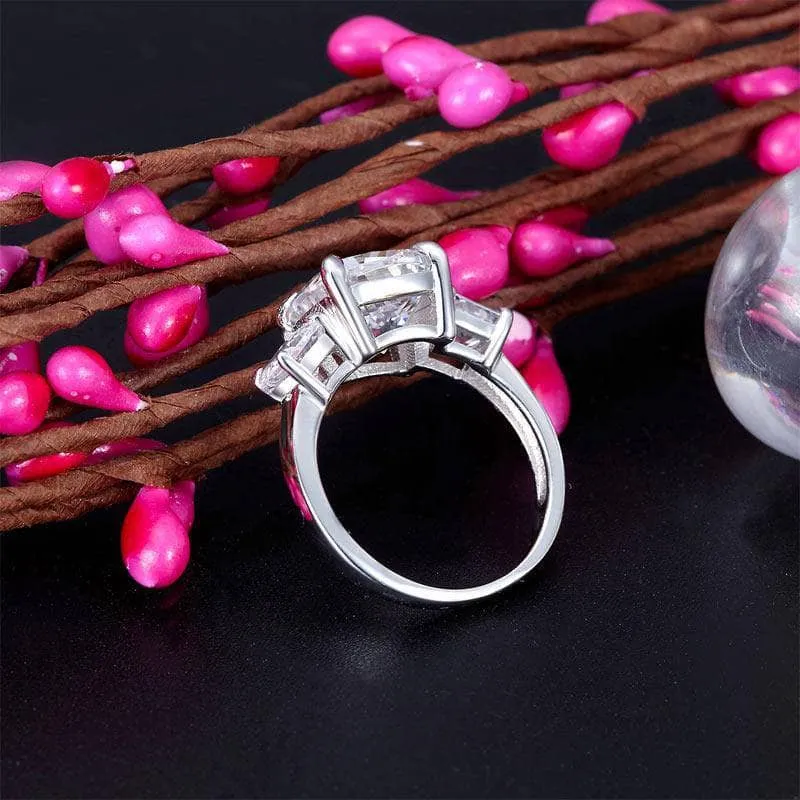 Cushion Cut 4 Carat Three-Stone Created Diamond Ring
