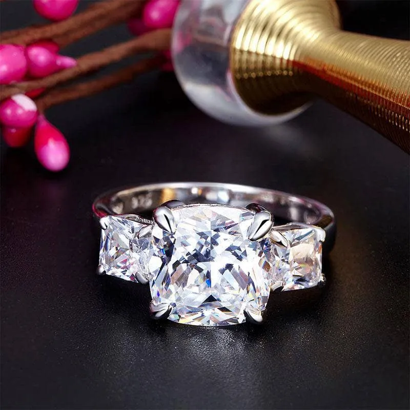 Cushion Cut 4 Carat Three-Stone Created Diamond Ring