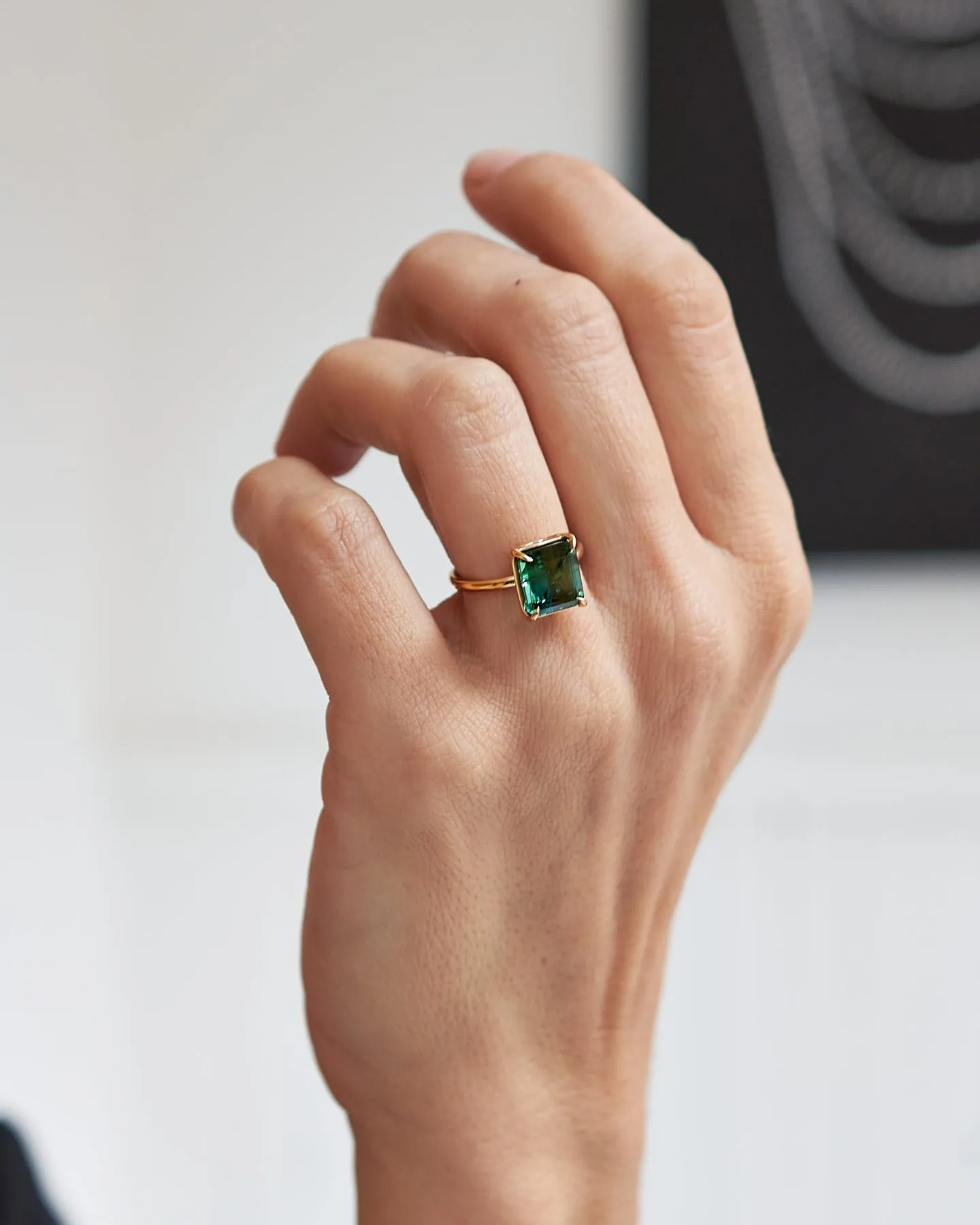 Cushion Cut Green Tourmaline Ring