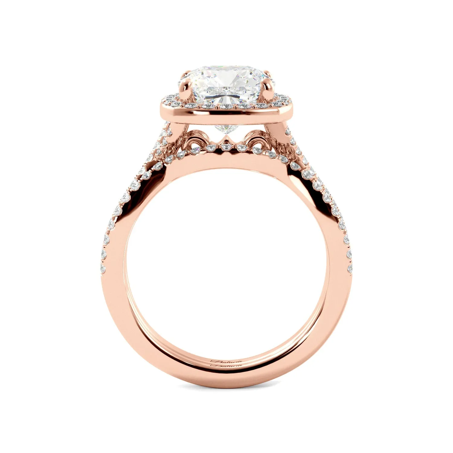 Cushion Cut Halo Twist Band Ring Set