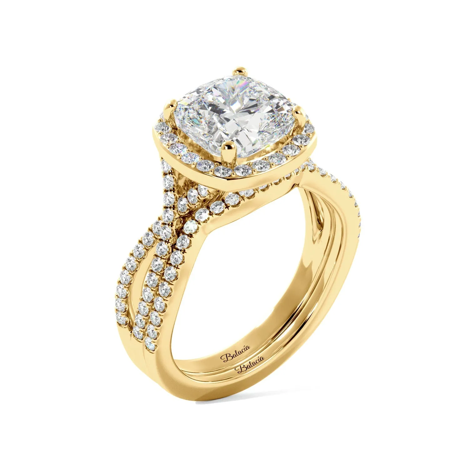 Cushion Cut Halo Twist Band Ring Set