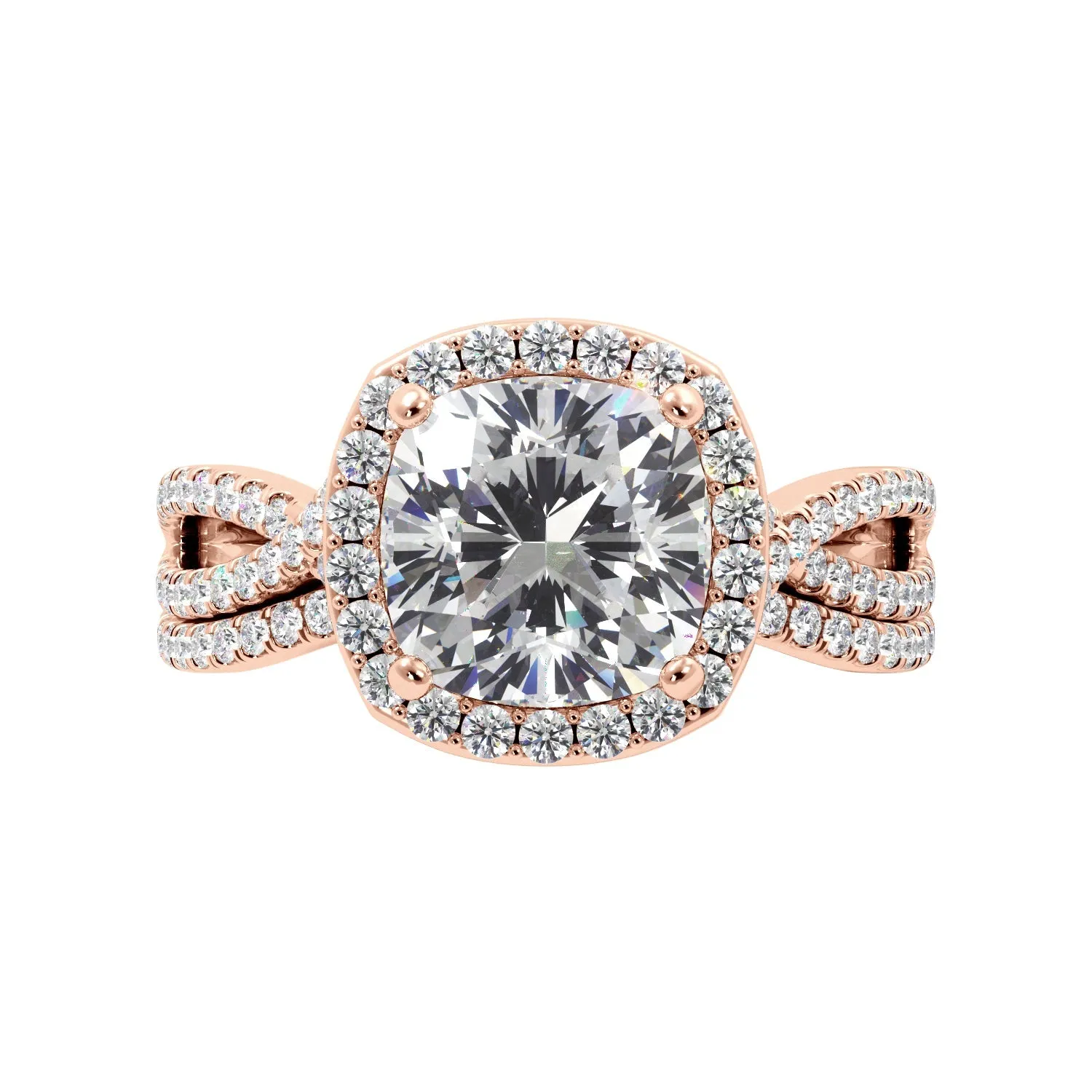 Cushion Cut Halo Twist Band Ring Set
