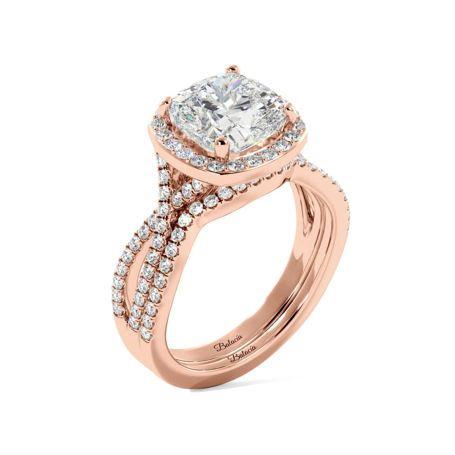 Cushion Cut Halo Twist Band Ring Set