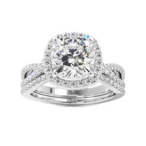 Cushion Cut Halo Twist Band Ring Set