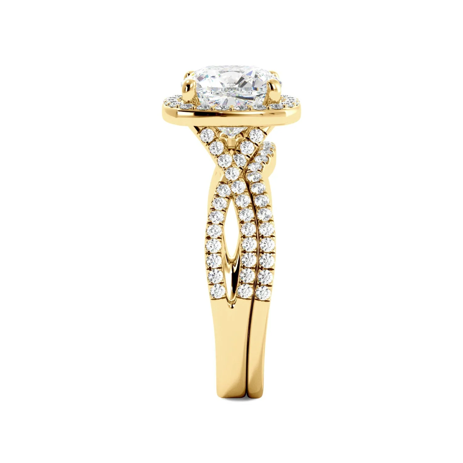 Cushion Cut Halo Twist Band Ring Set