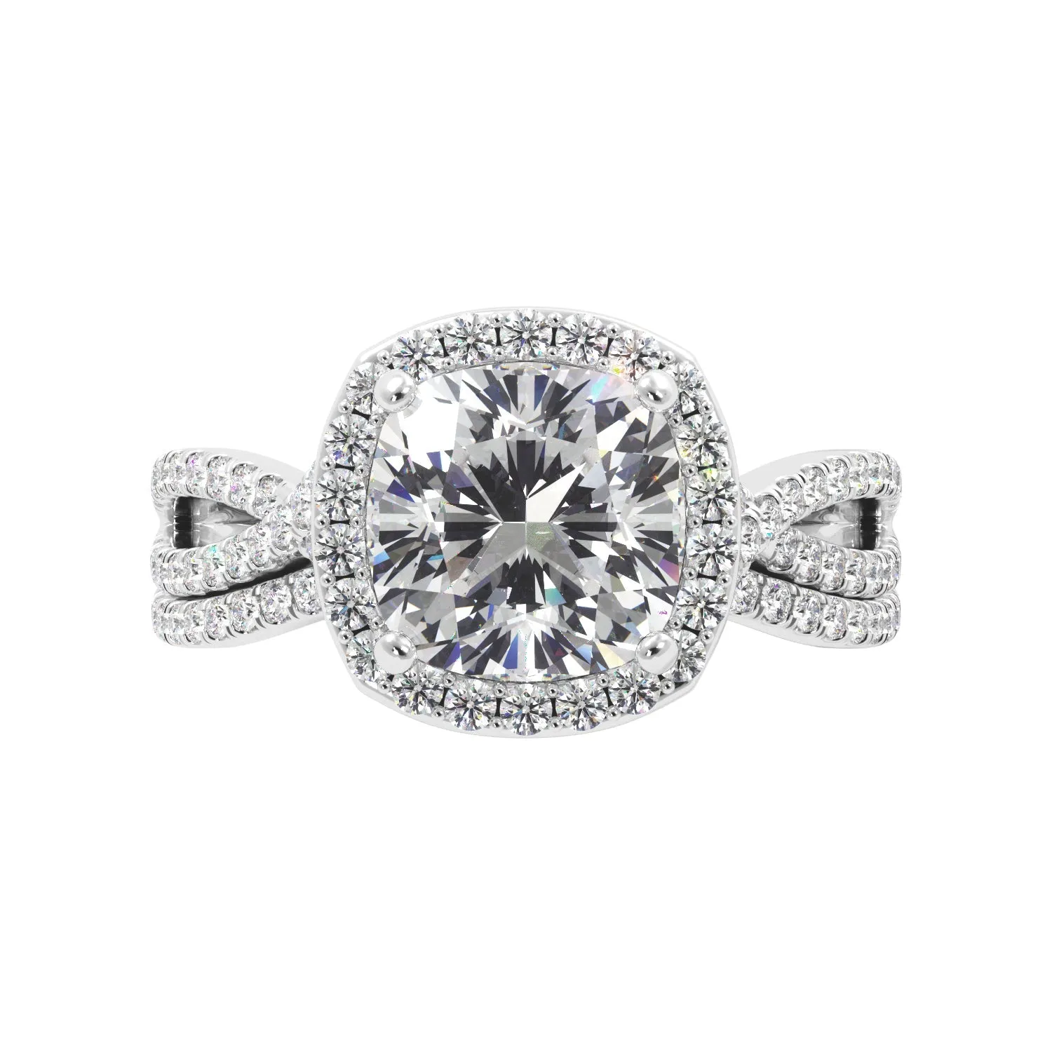 Cushion Cut Halo Twist Band Ring Set