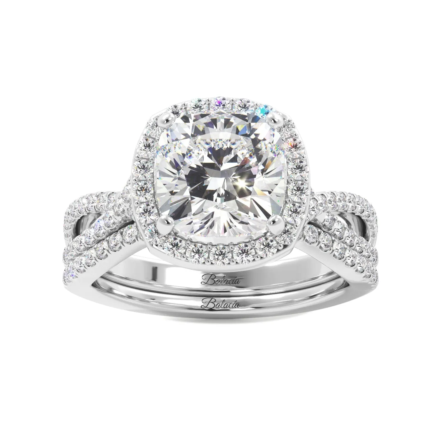 Cushion Cut Halo Twist Band Ring Set