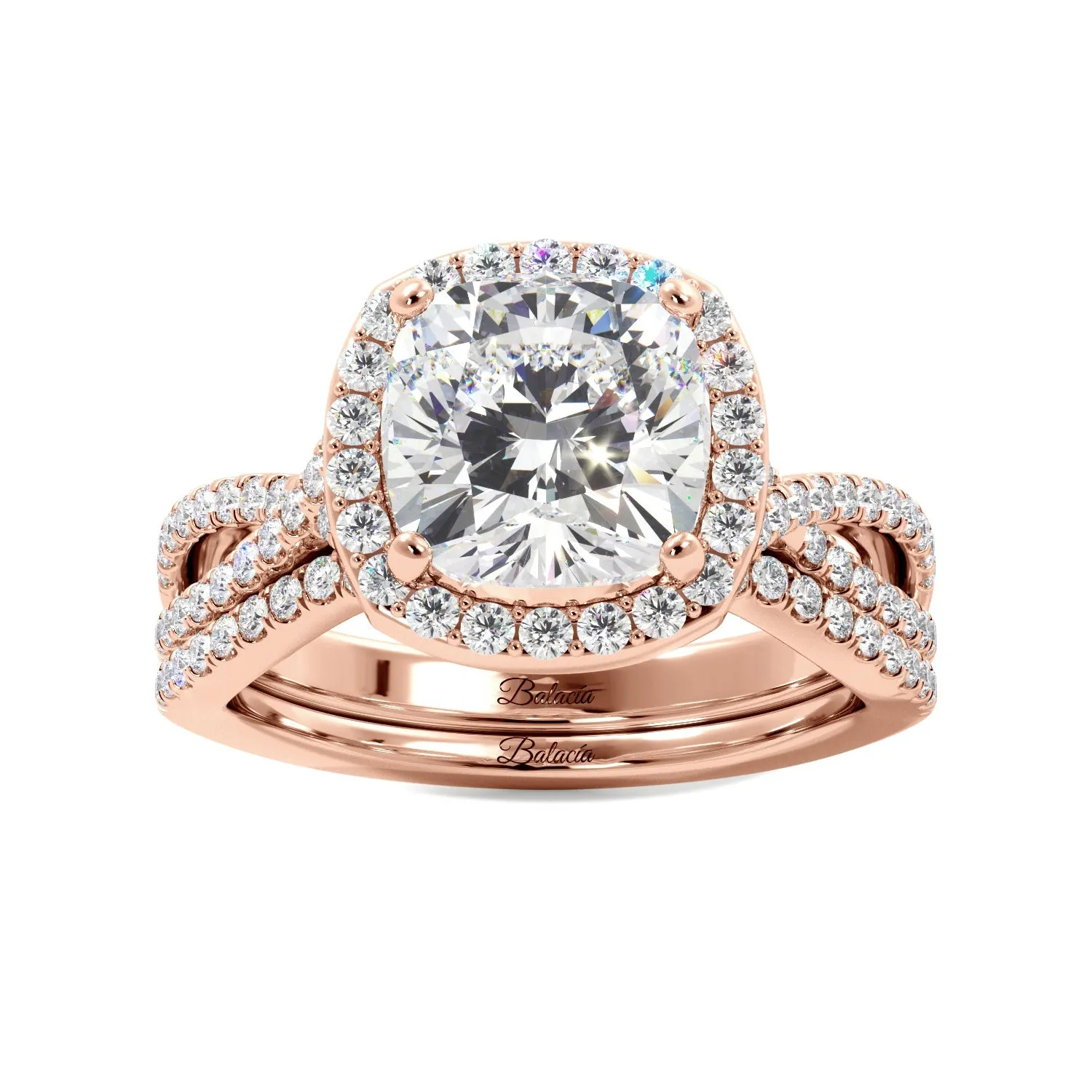 Cushion Cut Halo Twist Band Ring Set