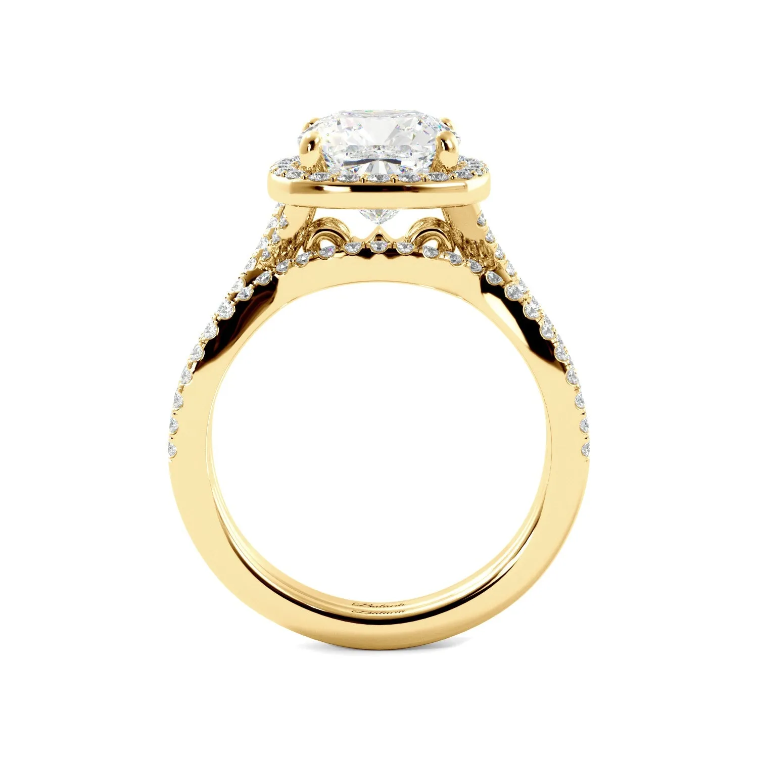 Cushion Cut Halo Twist Band Ring Set