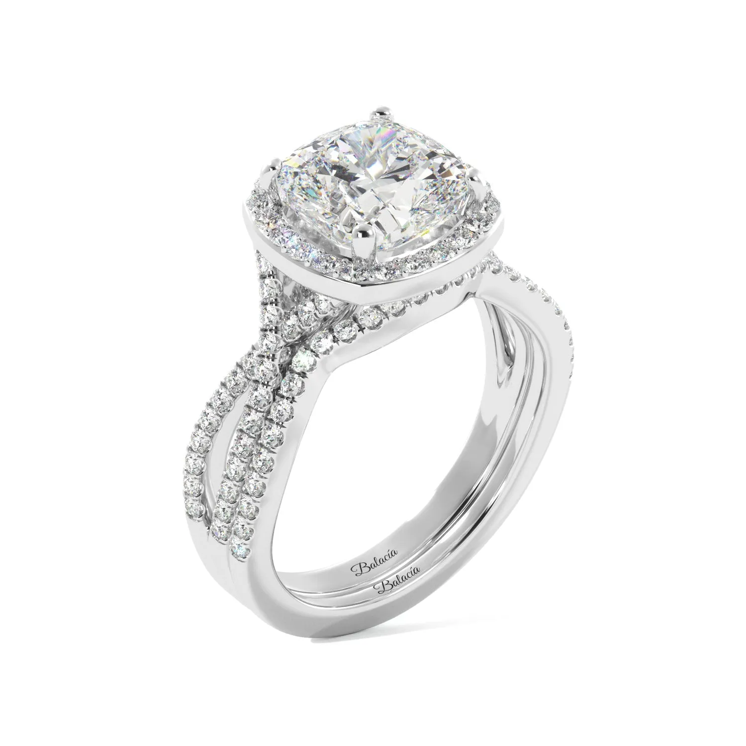 Cushion Cut Halo Twist Band Ring Set