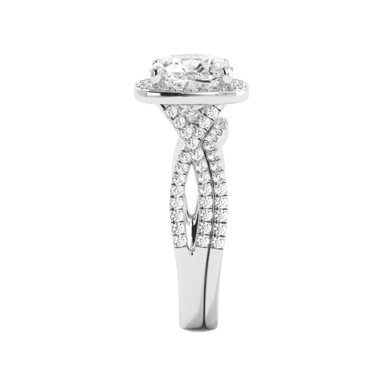Cushion Cut Halo Twist Band Ring Set