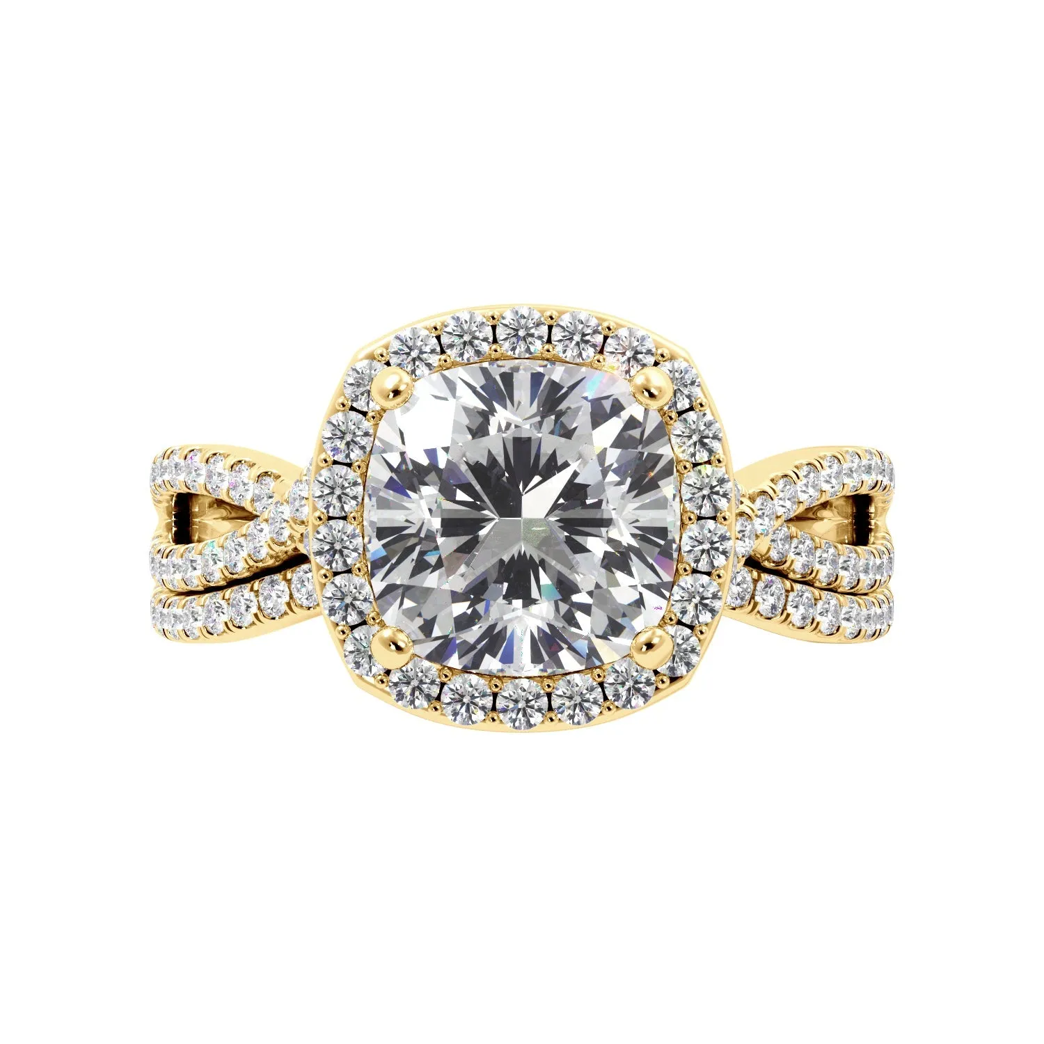 Cushion Cut Halo Twist Band Ring Set