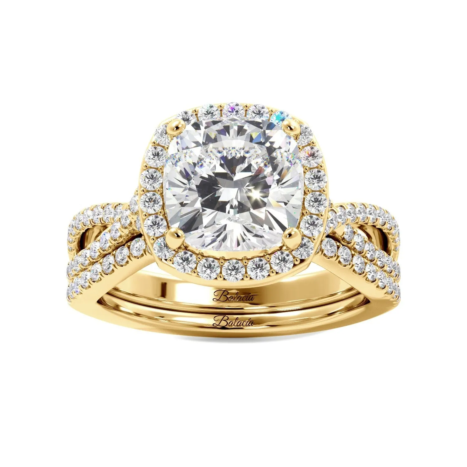 Cushion Cut Halo Twist Band Ring Set