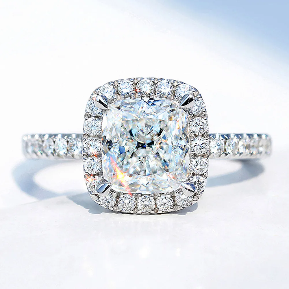 Cushion Cut Lab-Grown Diamond Halo Engagement Ring