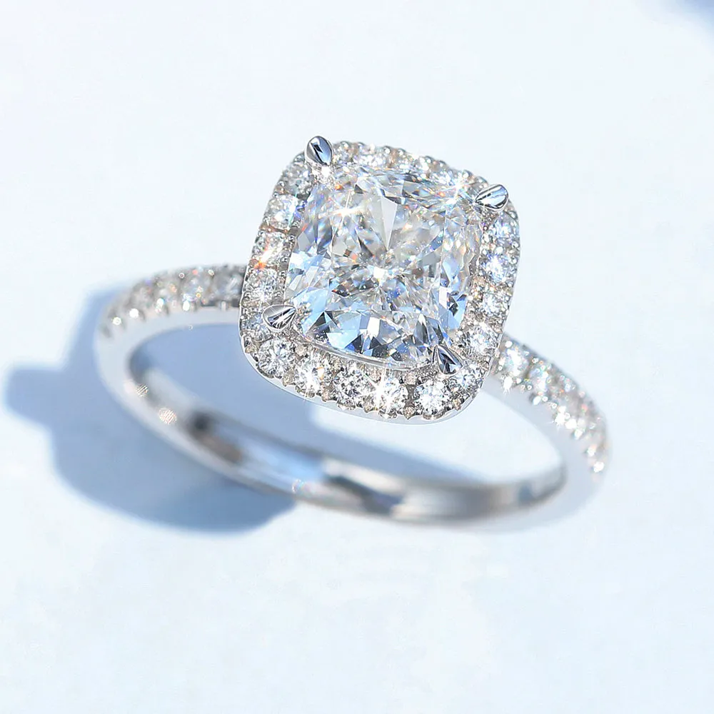 Cushion Cut Lab-Grown Diamond Halo Engagement Ring