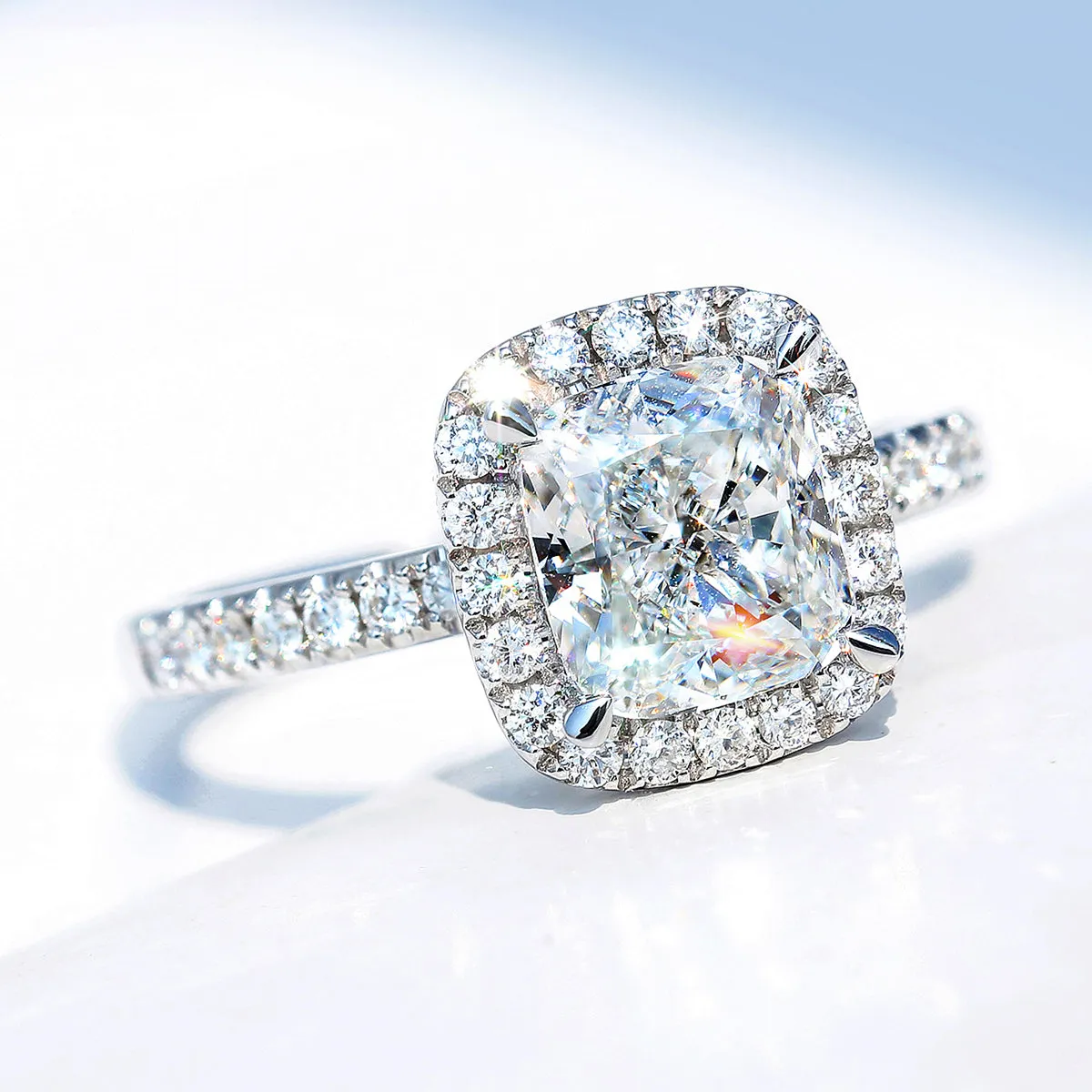 Cushion Cut Lab-Grown Diamond Halo Engagement Ring