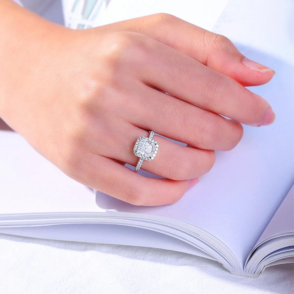 Cushion Cut Lab-Grown Diamond Halo Engagement Ring