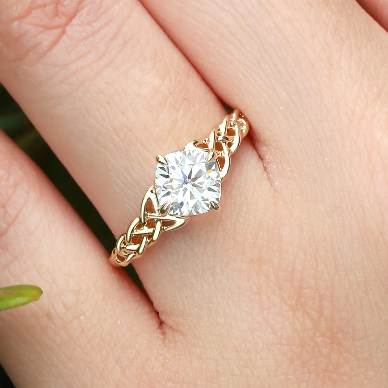 Cushion Cut Moissanite Twist Engagement Ring