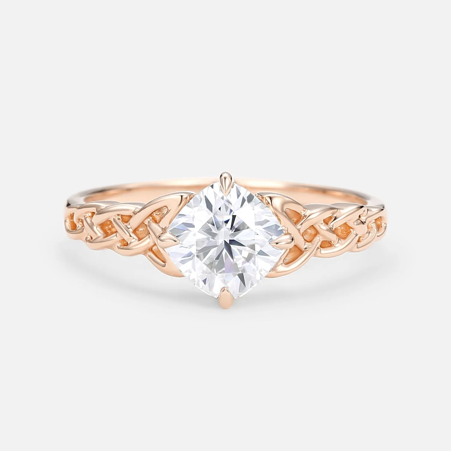 Cushion Cut Moissanite Twist Engagement Ring