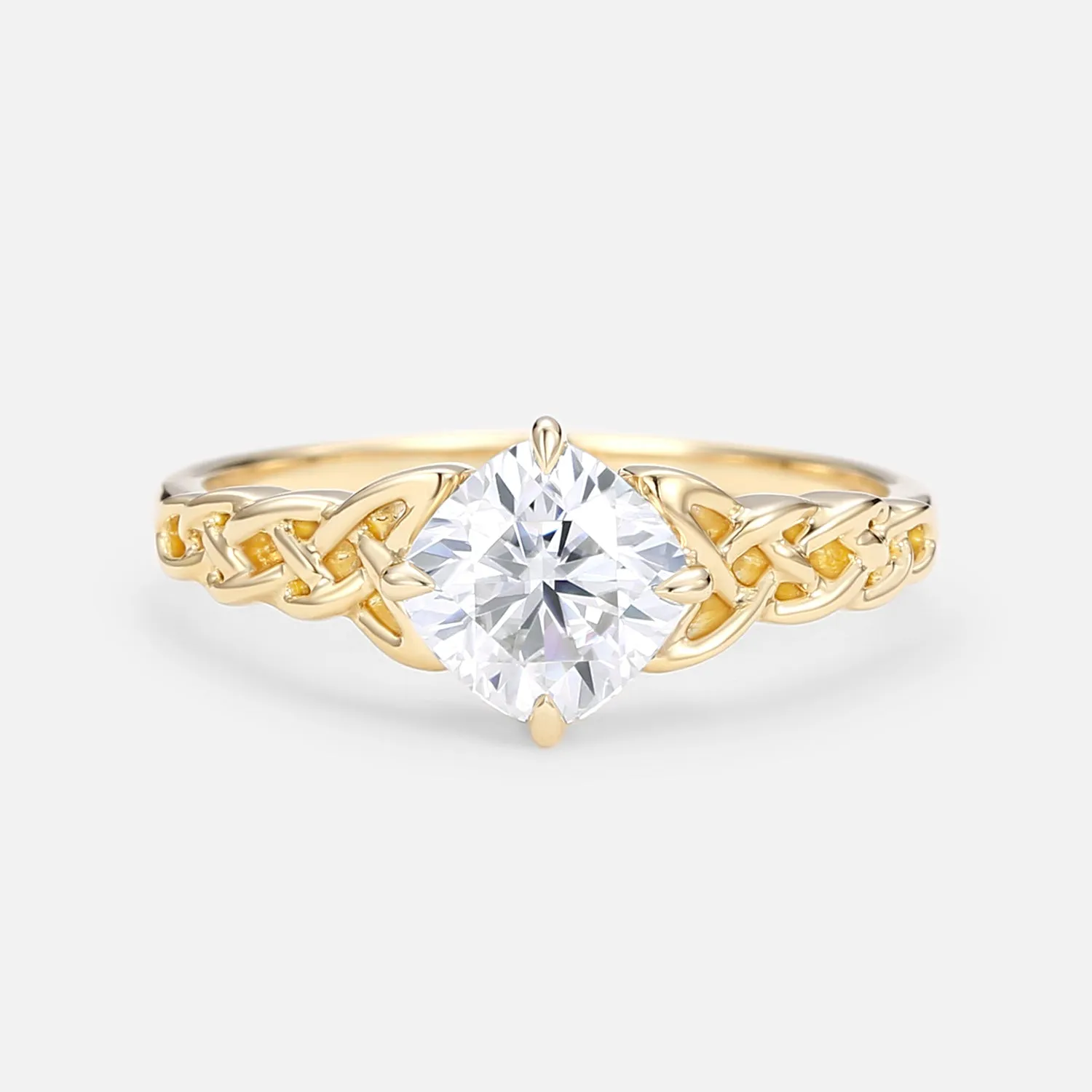 Cushion Cut Moissanite Twist Engagement Ring