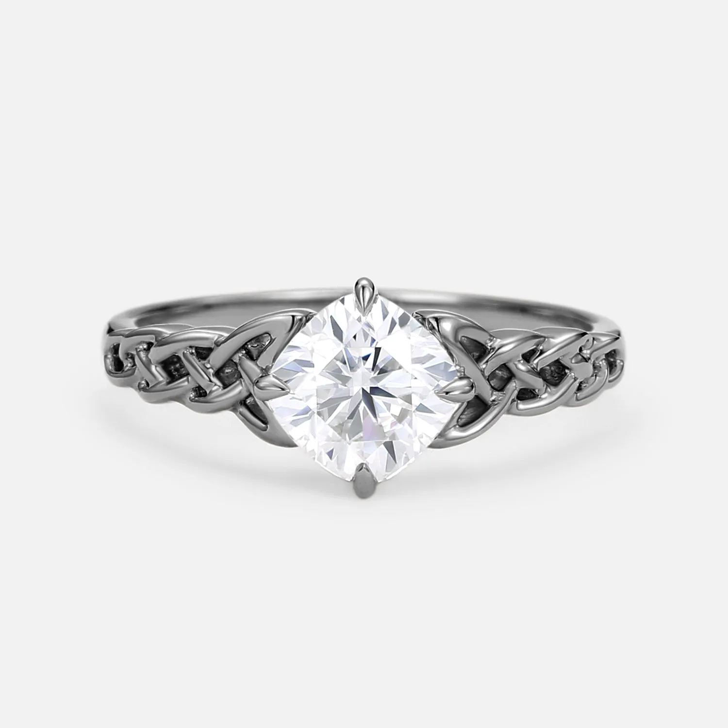 Cushion Cut Moissanite Twist Engagement Ring