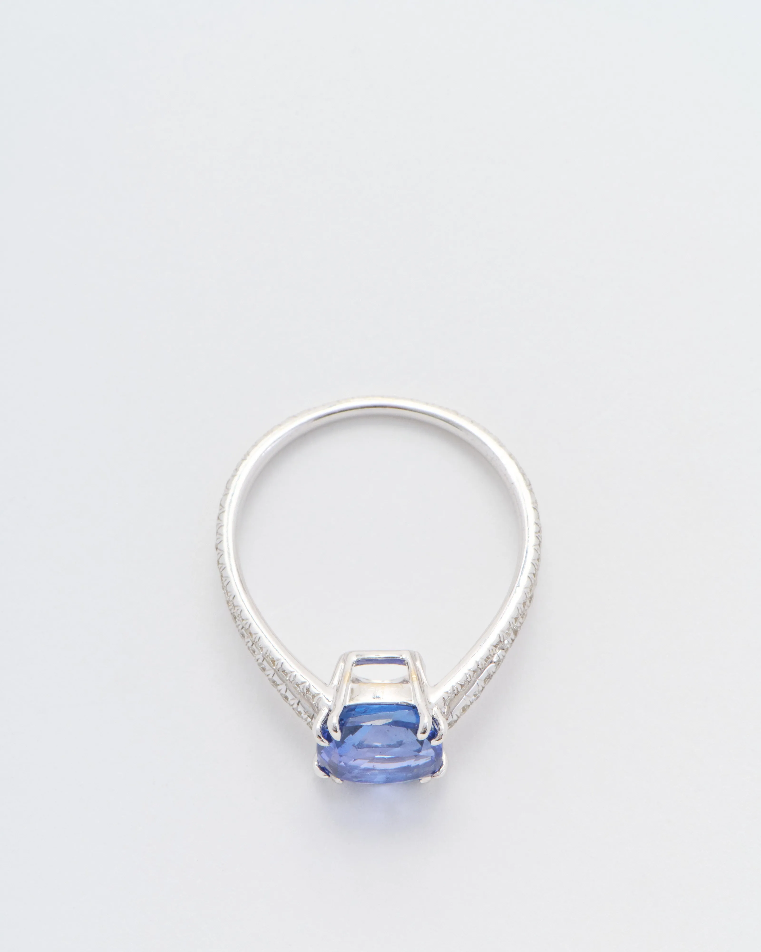 cushion cut sapphire split shank solitaire