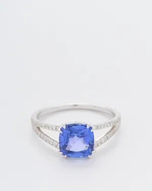 cushion cut sapphire split shank solitaire