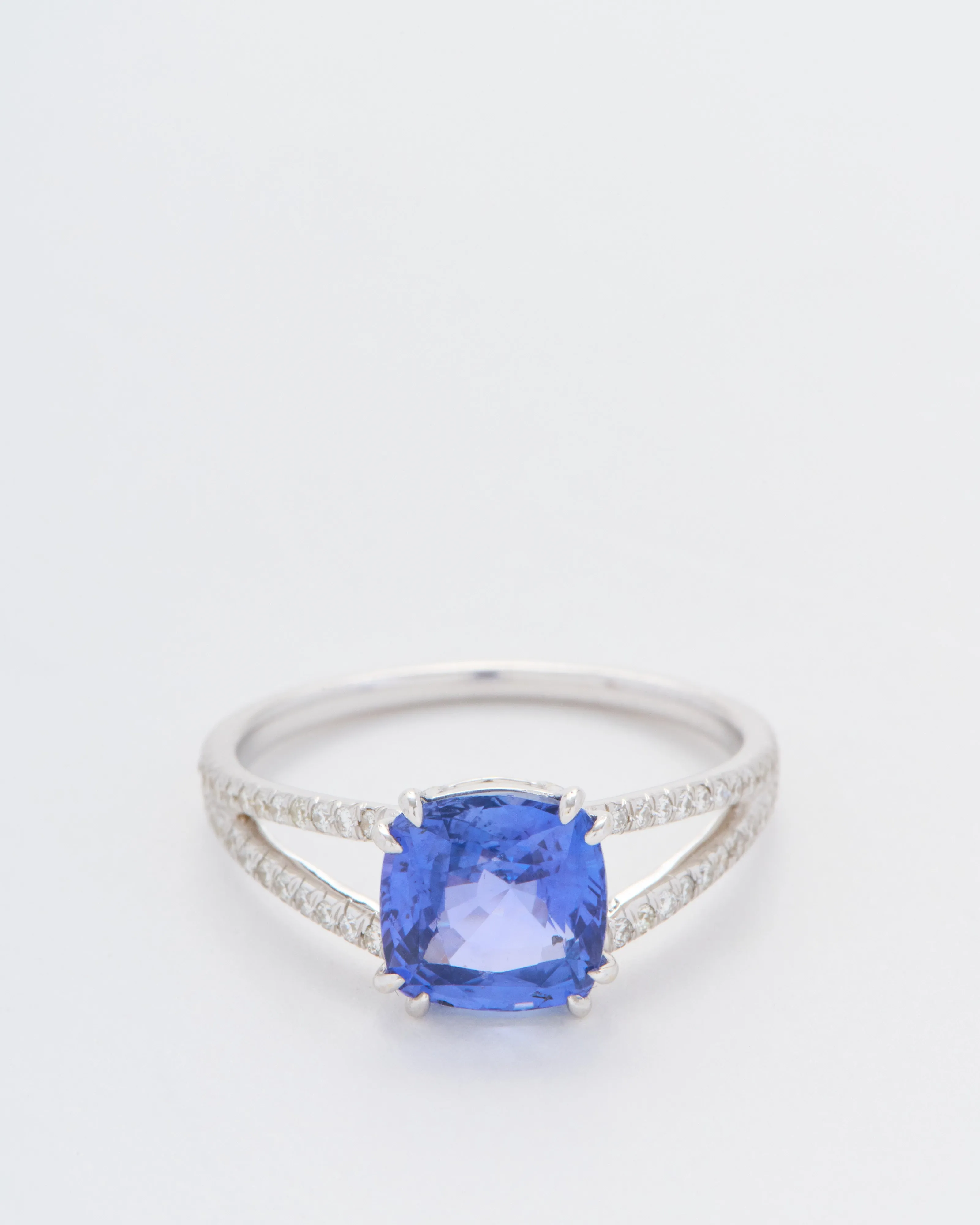 cushion cut sapphire split shank solitaire