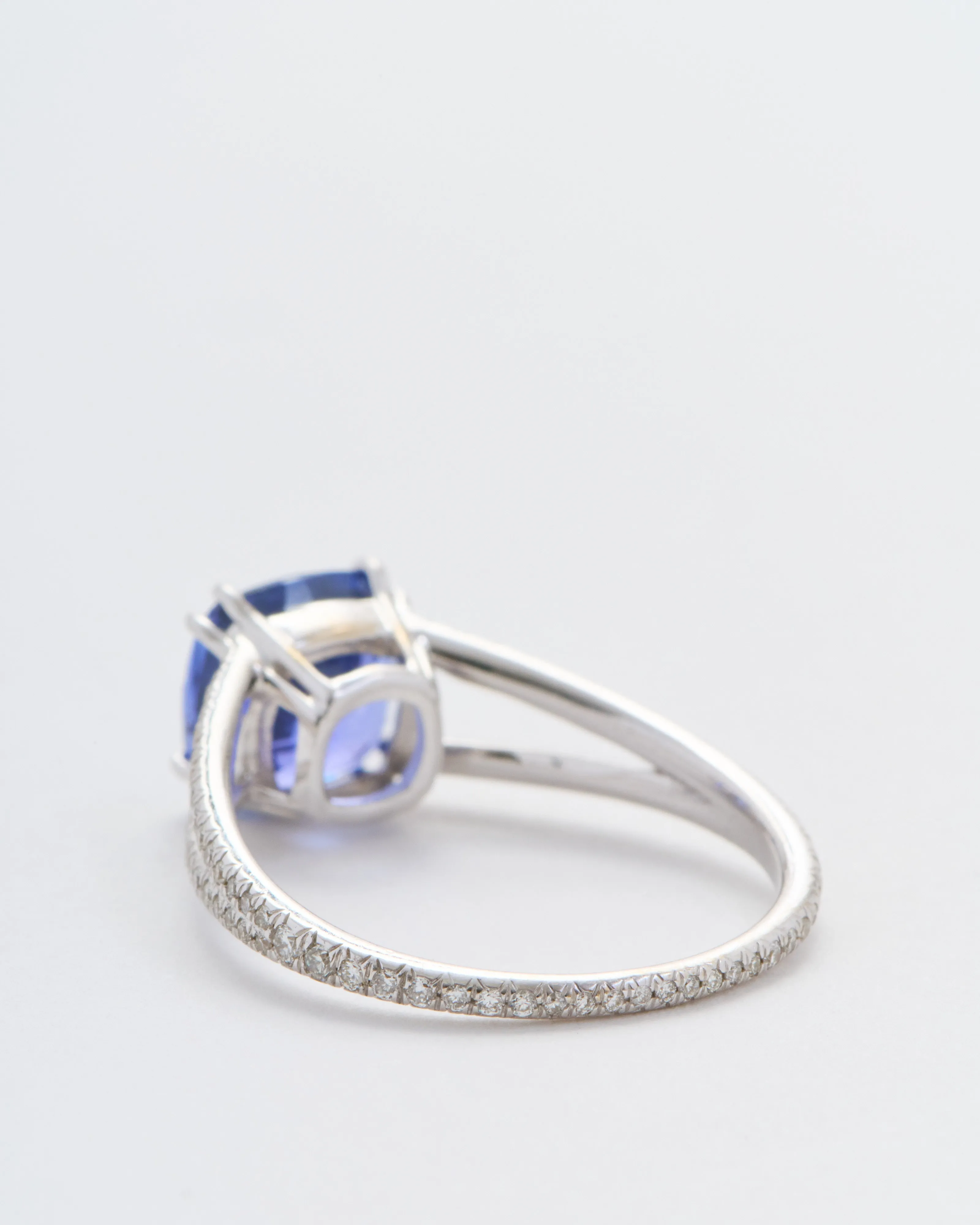 cushion cut sapphire split shank solitaire