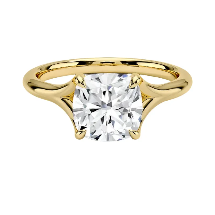 Cushion-Cut Split Shank Solitaire Moissanite Engagement Ring