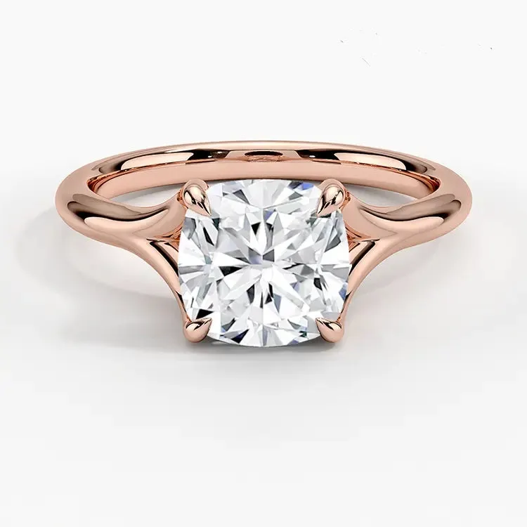 Cushion-Cut Split Shank Solitaire Moissanite Engagement Ring