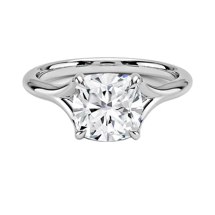 Cushion-Cut Split Shank Solitaire Moissanite Engagement Ring
