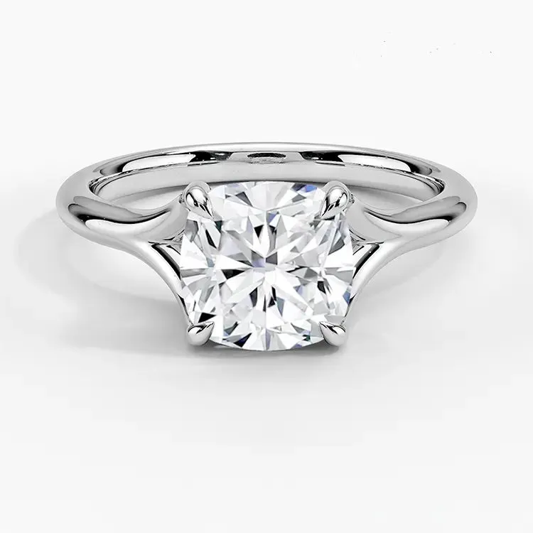 Cushion-Cut Split Shank Solitaire Moissanite Engagement Ring